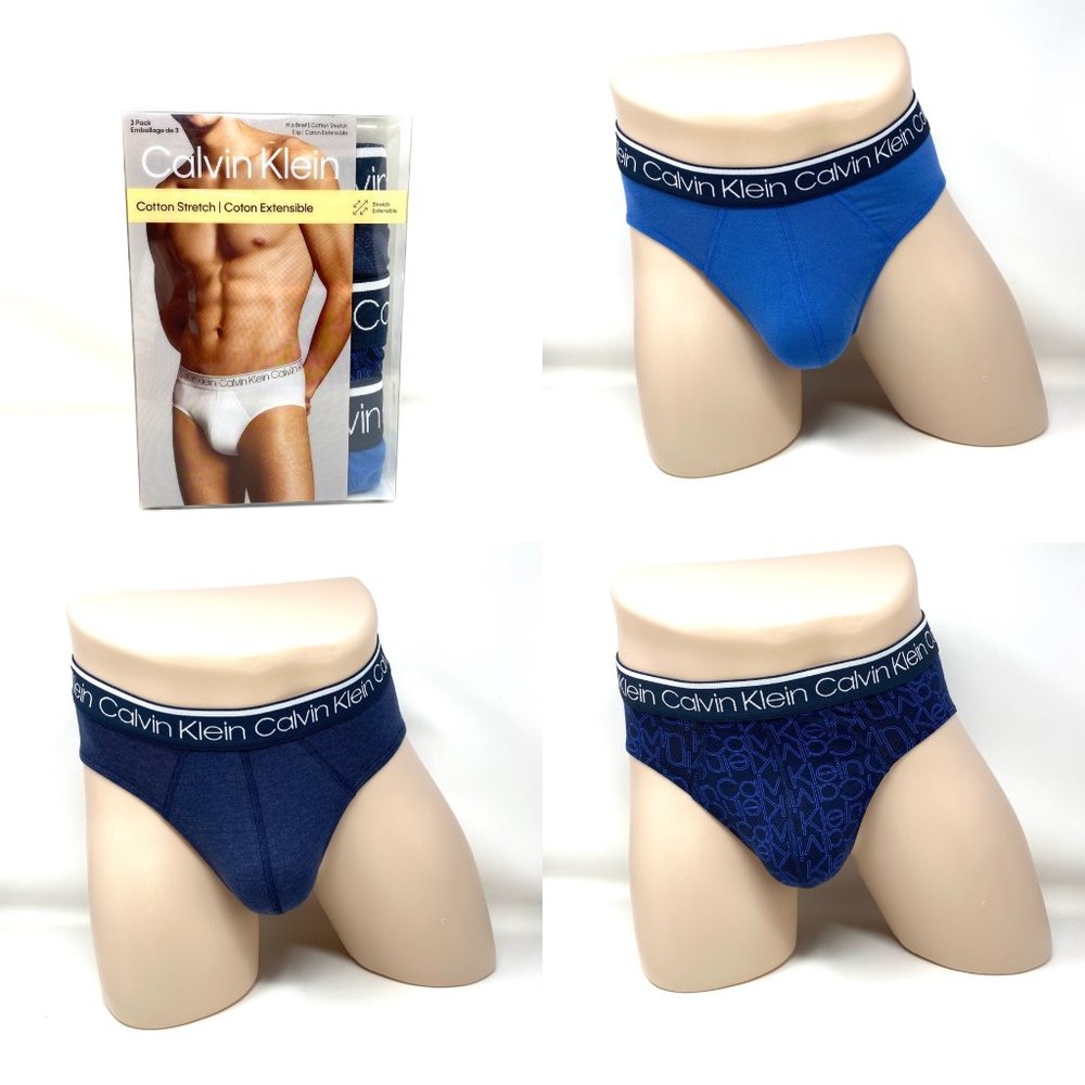 💖MEGA SALE💖Calvin Klein 3 Pack NP24200431 Cotton Stretch Blue Men's Hip Brief